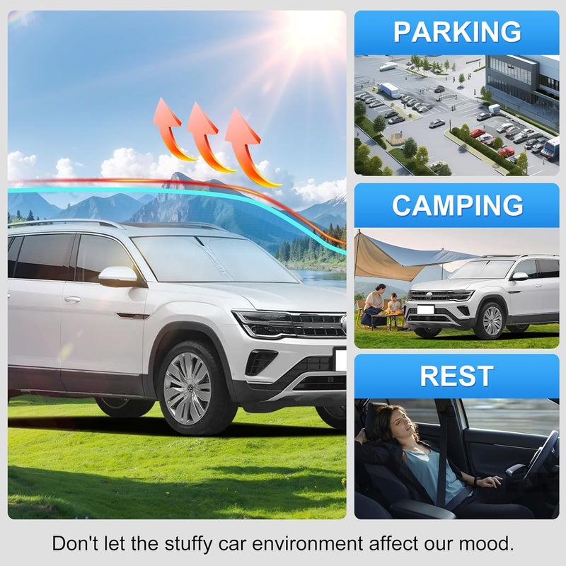 PinBaoLaLa Car Sun Shade for 2018-2024 2025 Volkswagen Atlas Accessories Windshield Sunshade Cover Front Window Shade Custom Fit Atlas Cross Sport Sun Visor Protector Foldable Blocks UV Rays - Image 3